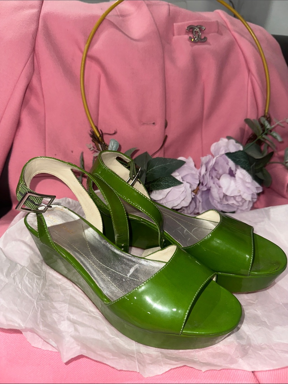 kate spade Green Patent Open-Toe Slingback Sandals
